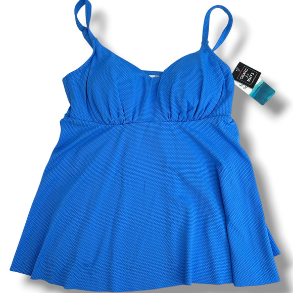 NEW Swim Solutions Blue Textued Tankini Top Size 10 A-Line Flowey Swimsuit beach - Picture 2 of 10